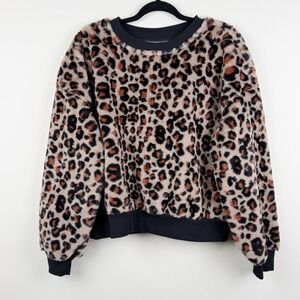 Wild Fable Women's Large Leopard Print Fuzzy Crewneck Pullover Sweatshirt Soft